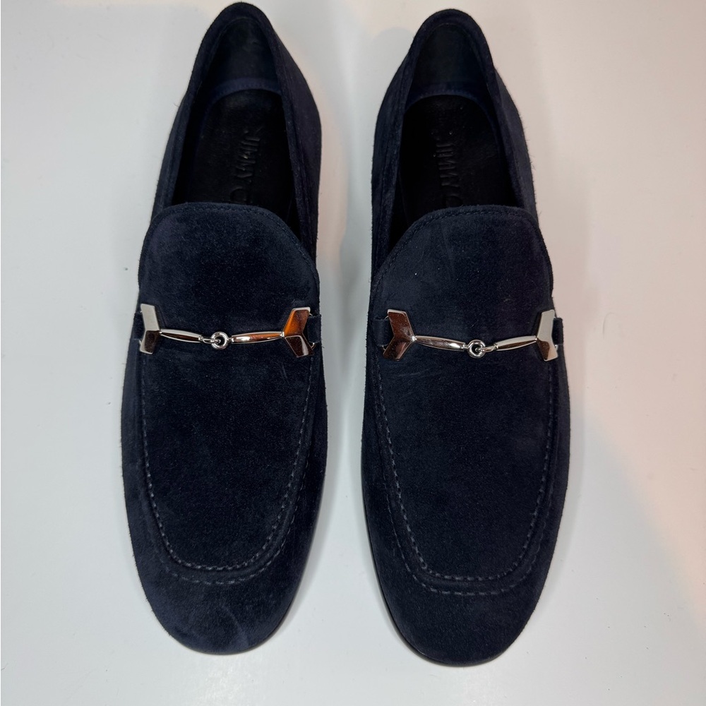New! Never Worn! Jimmy Choo Men’s Blue Suede Loafers with Silver Horsebit!